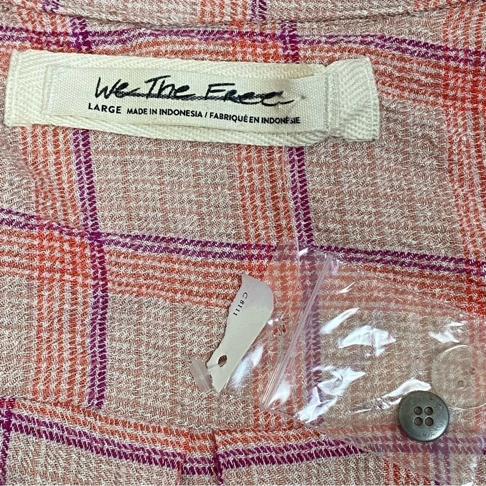 Free‎ People Running Wild Long Sleeve Plaid Wrap Top Size Large Women